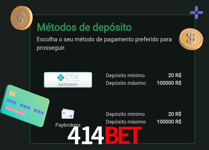 O cassino 414Bet oferece uma grande variedade de métodos de pagamento